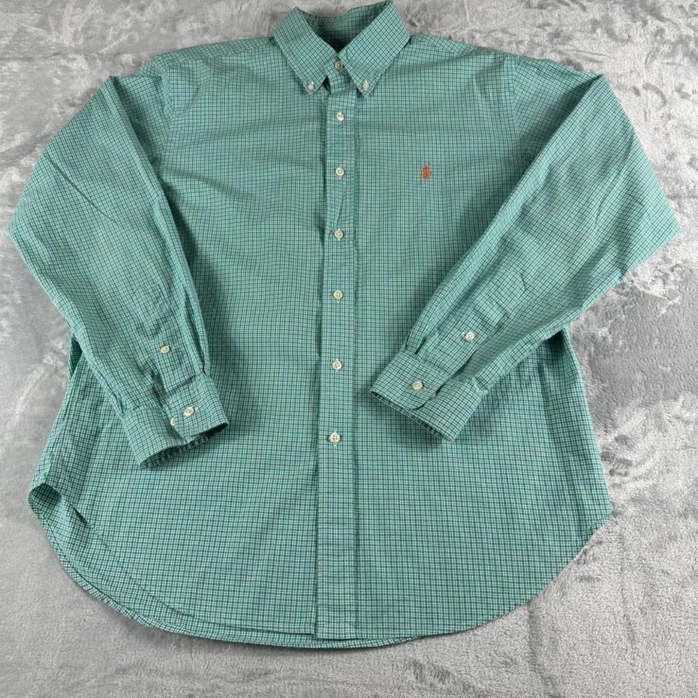Ralph Lauren Tartan Plaid Button Down Shirt Mens 16 34 35 Large Green Preppy‎